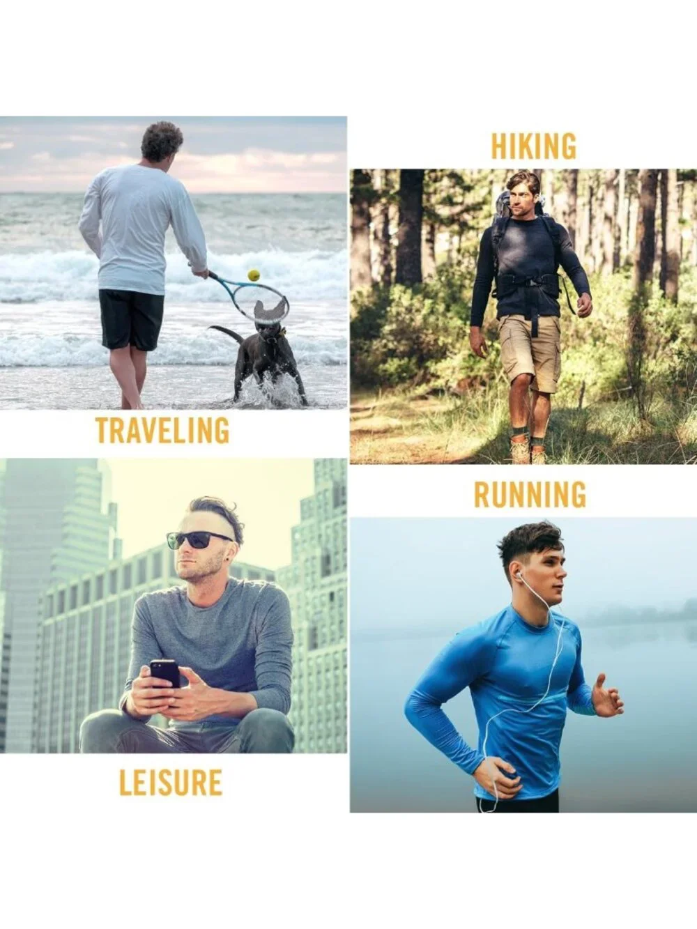 Men's UPF 50+ Sun Protection Long Sleeve Rash Guard Shirt for Outdoor Activities